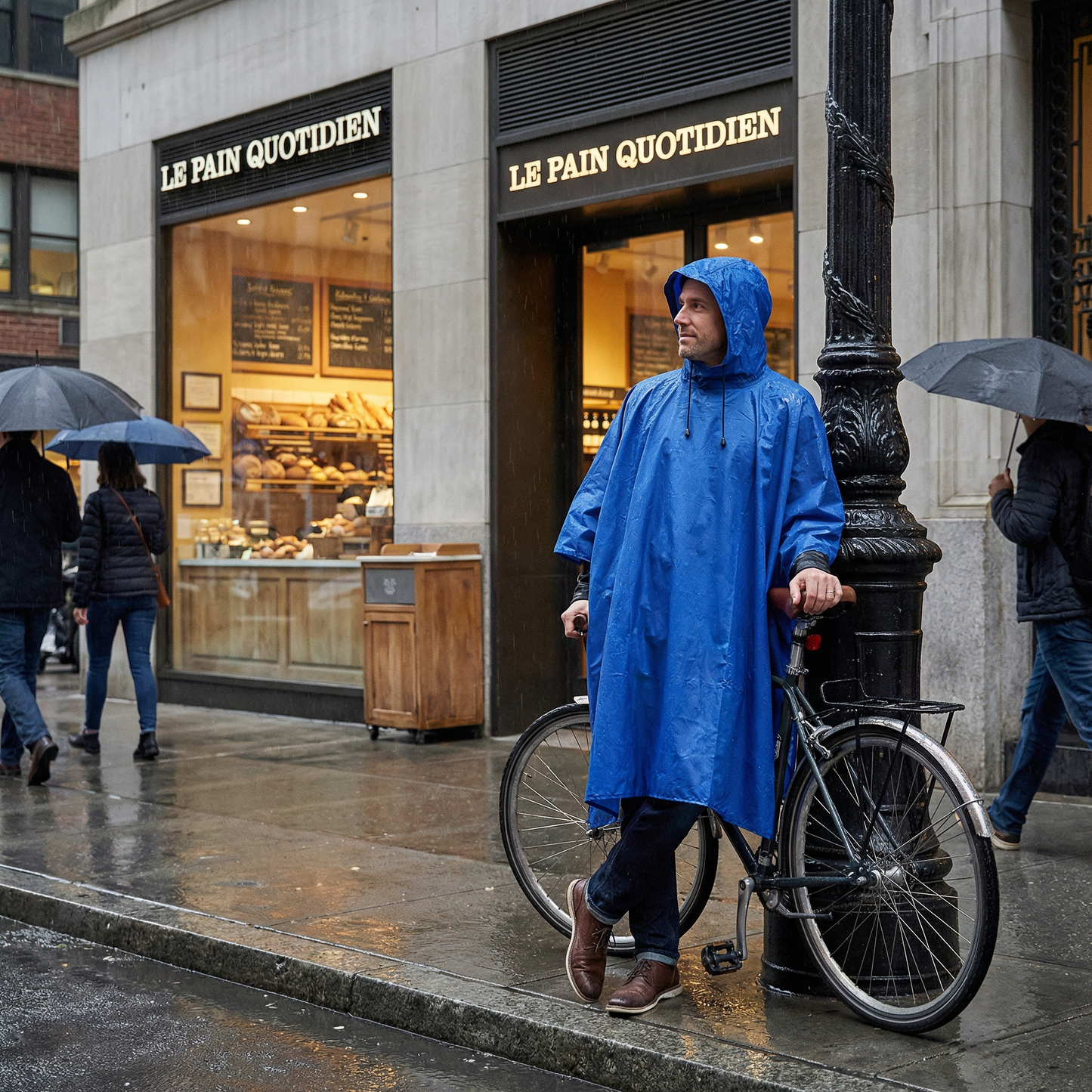 Poncho cycliste pluie homme bleu - Horizon Poncho