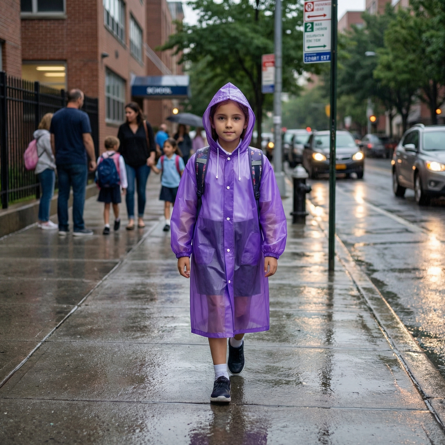 Poncho pluie violet enfant - Horizon Poncho