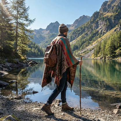 Poncho homme ethnique à motifs croix - Horizon Poncho