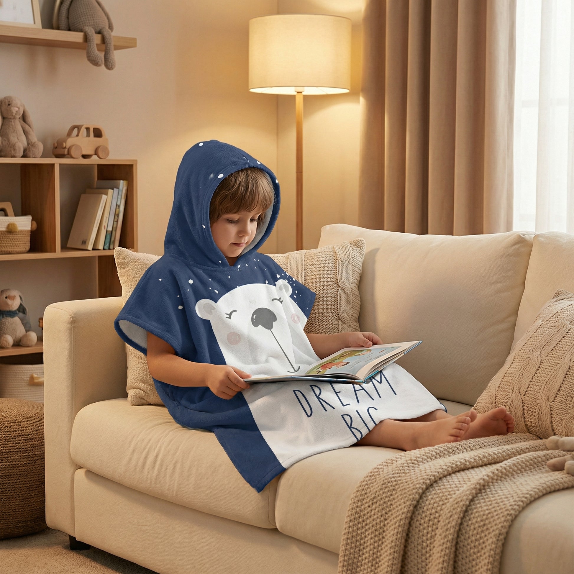 Poncho enfant motif ours blanc - Horizon Poncho