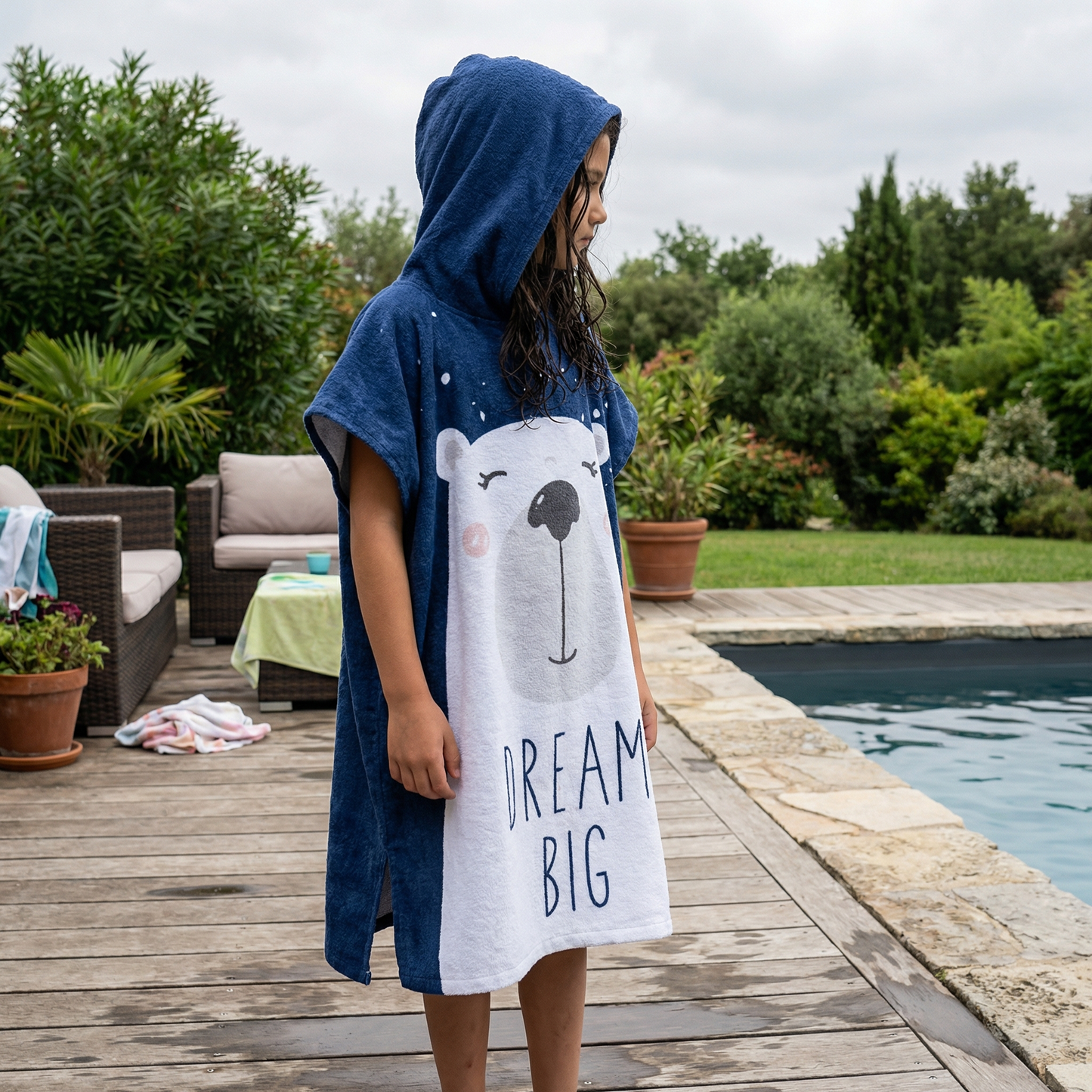 Poncho enfant motif ours blanc - Horizon Poncho