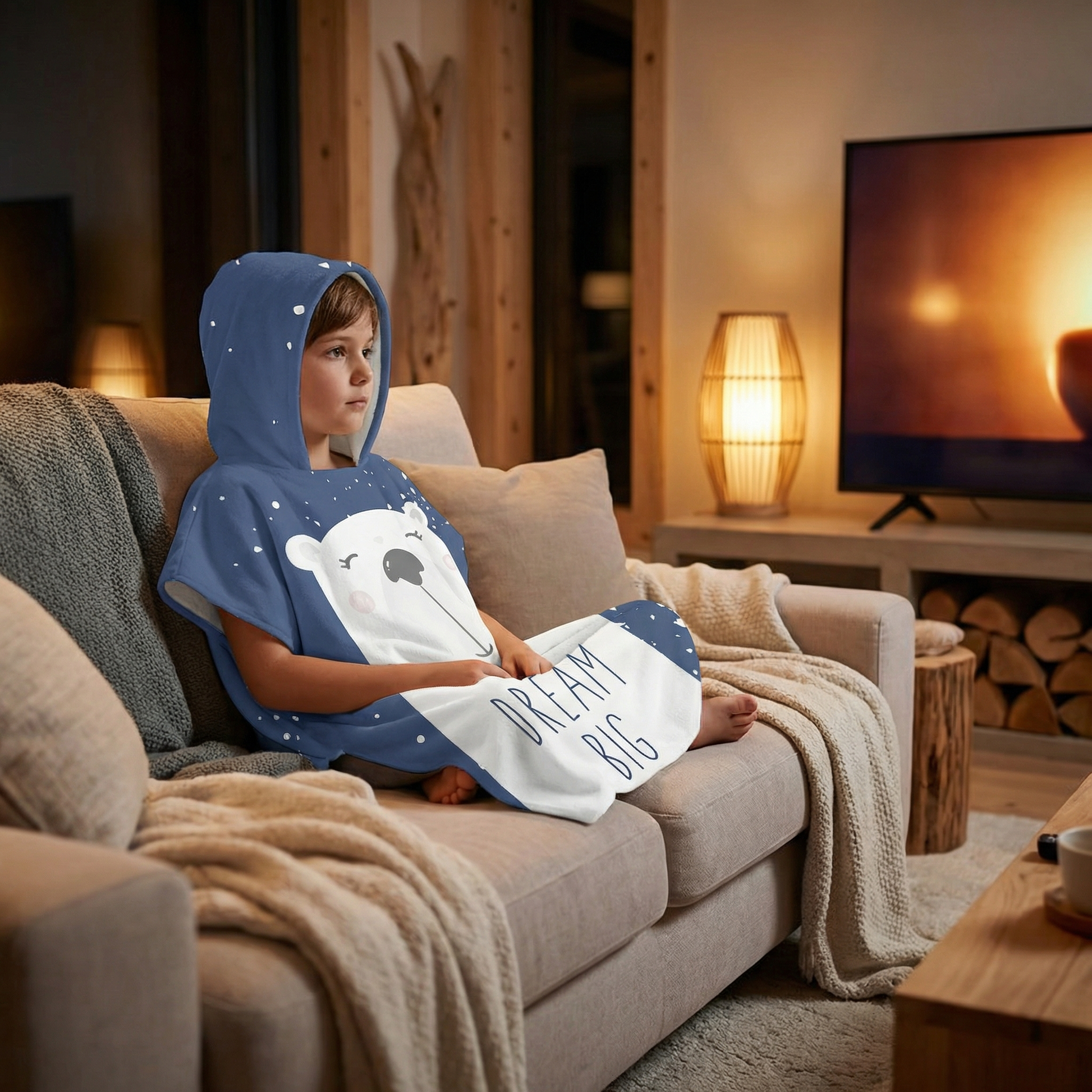 Poncho enfant motif ours blanc - Horizon Poncho