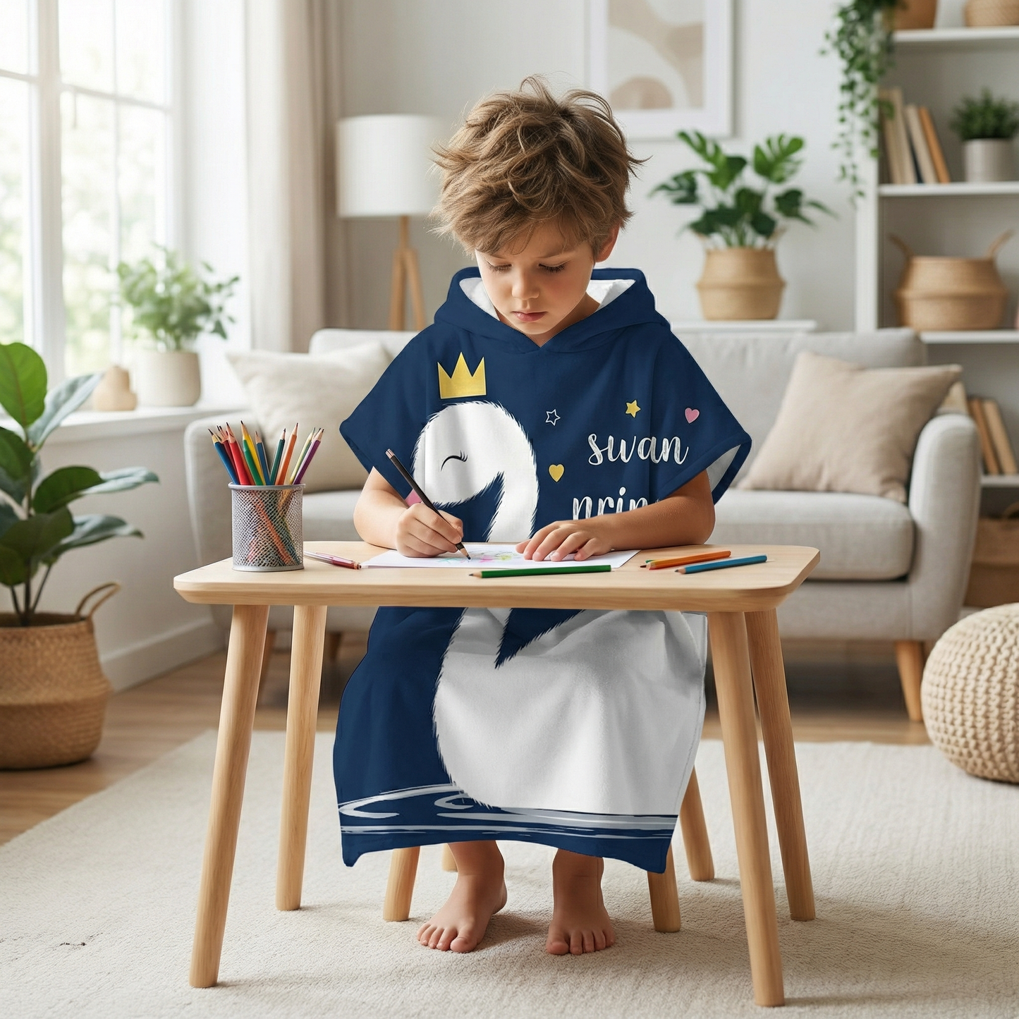 Poncho enfant motif cygne - Horizon Poncho