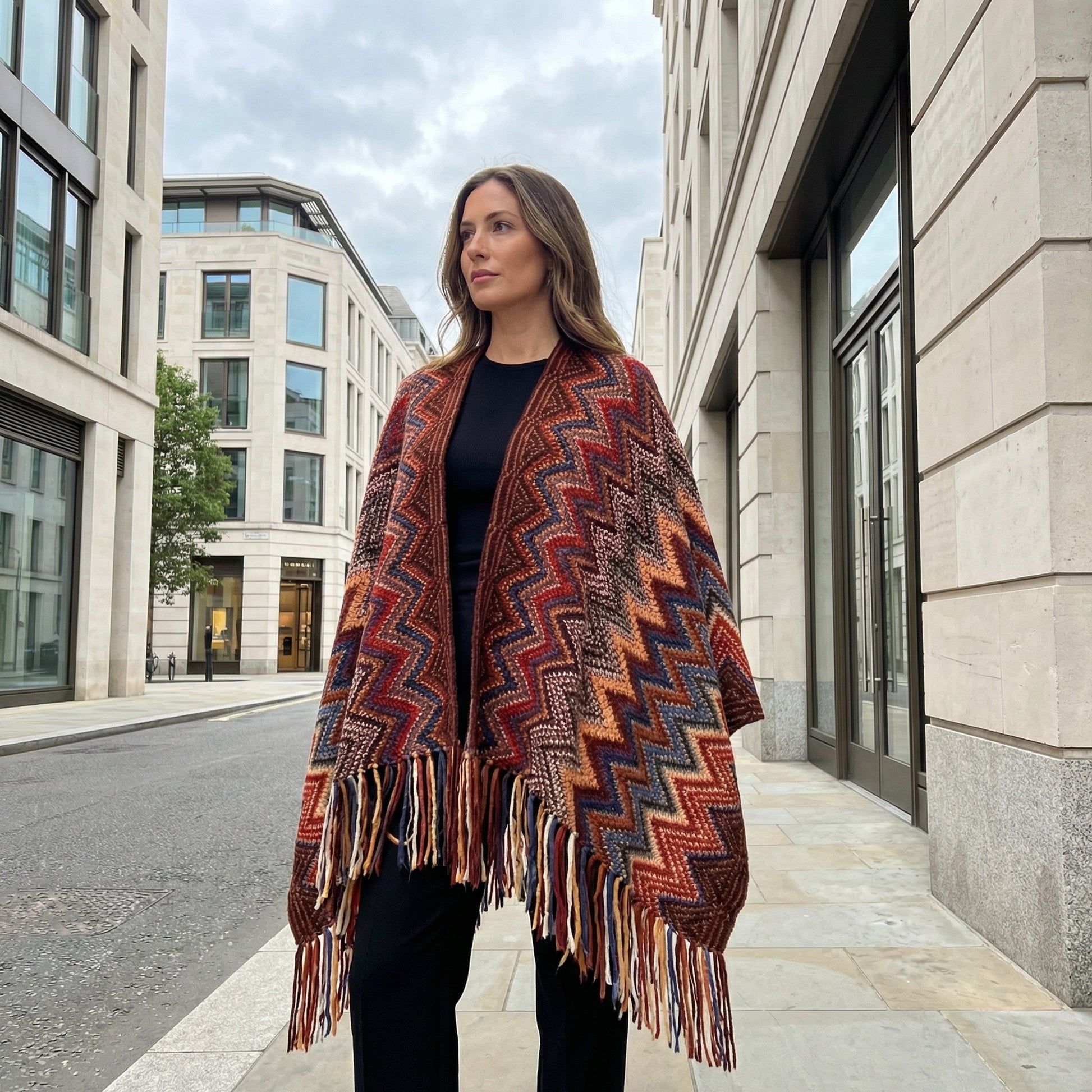 Poncho péruvien motifs aztèques - Horizon Poncho