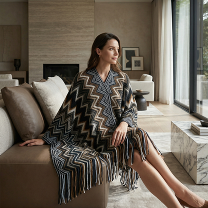 Poncho péruvien motifs aztèques - Horizon Poncho