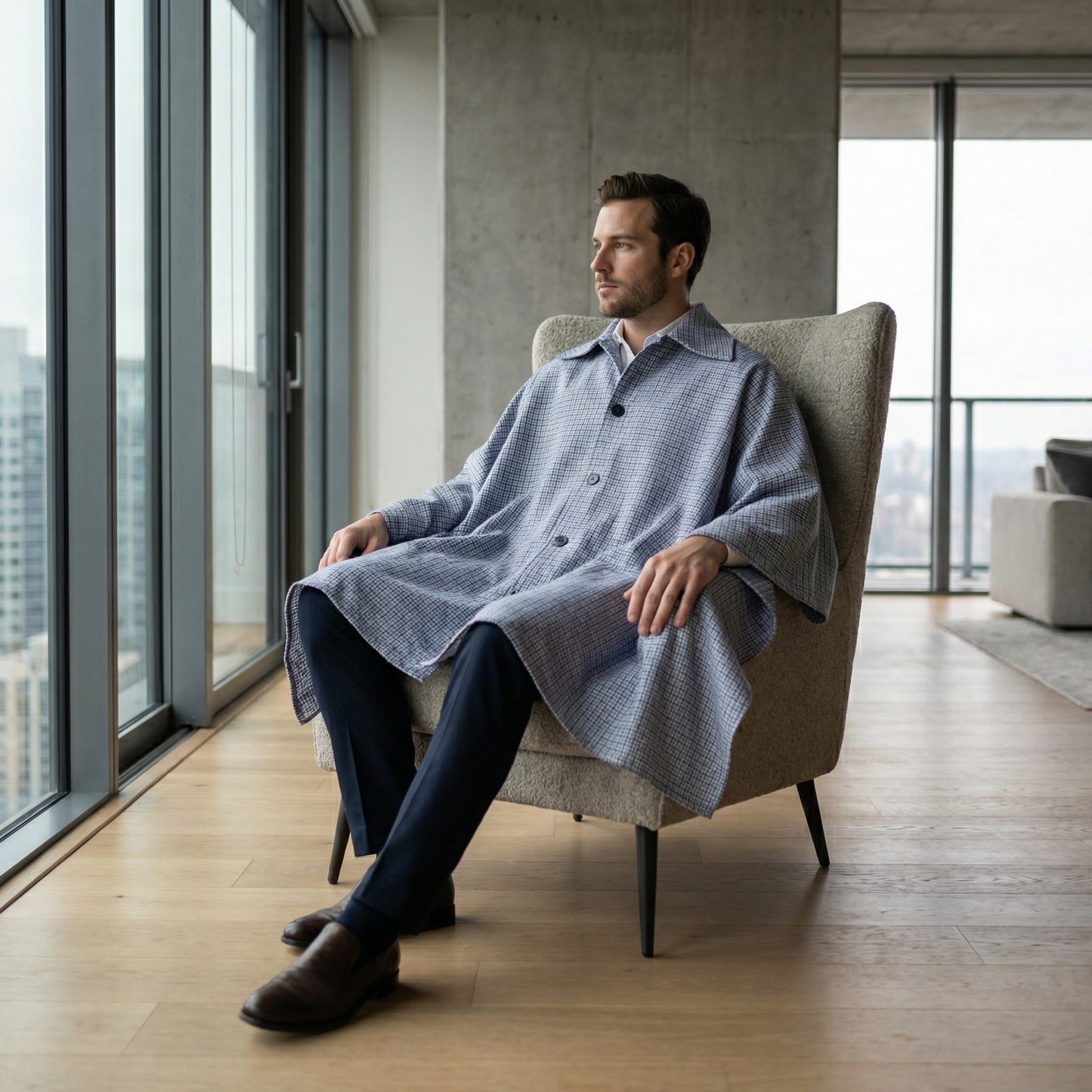 Poncho homme style chemise - Horizon Poncho