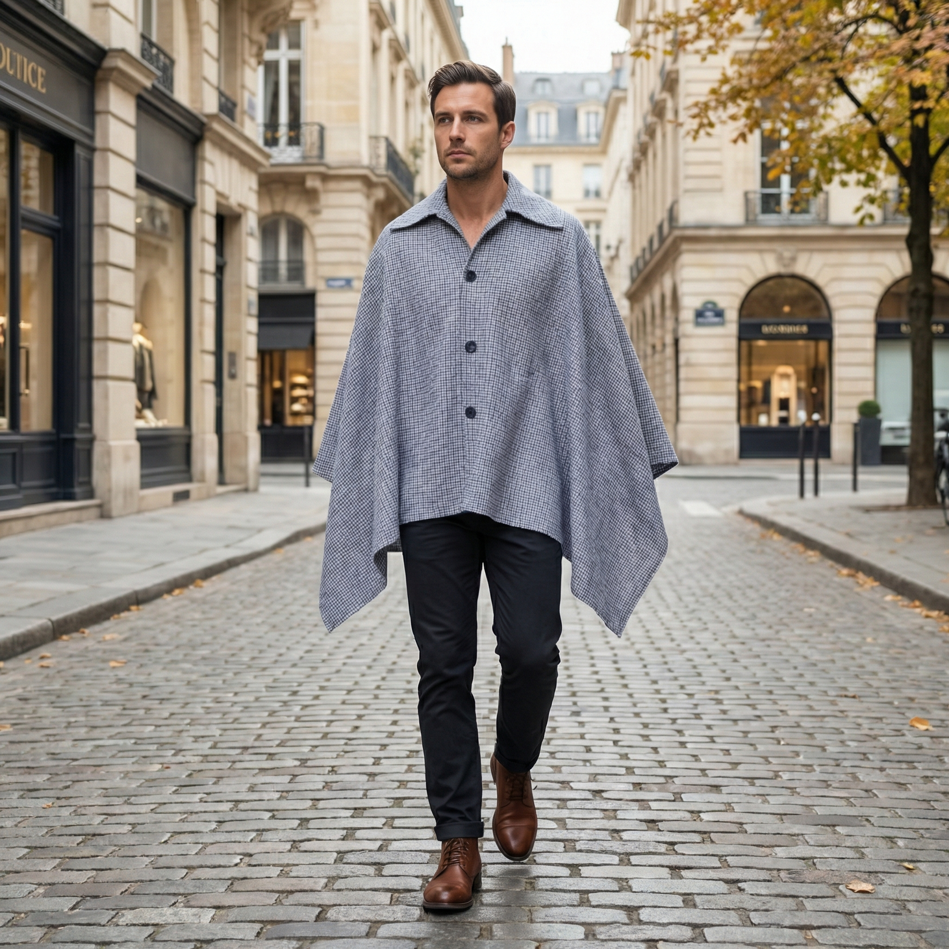 Poncho homme style chemise - Horizon Poncho