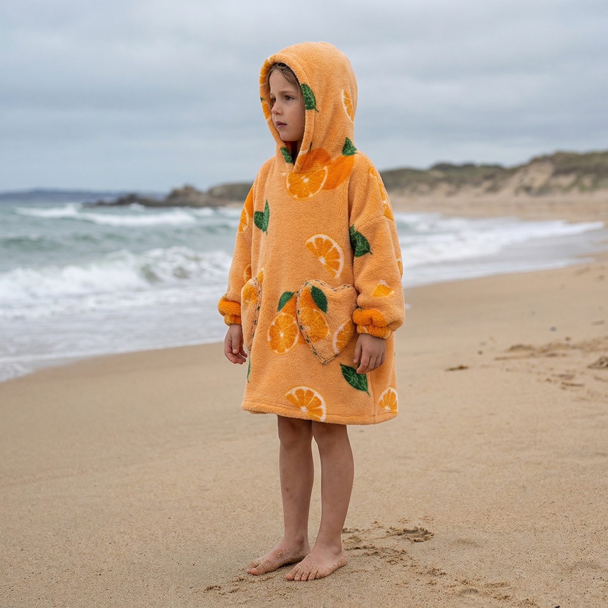 Poncho enfant motifs orange - Horizon Poncho