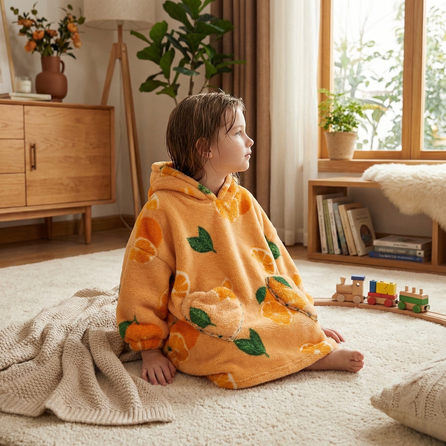Poncho enfant motifs orange - Horizon Poncho
