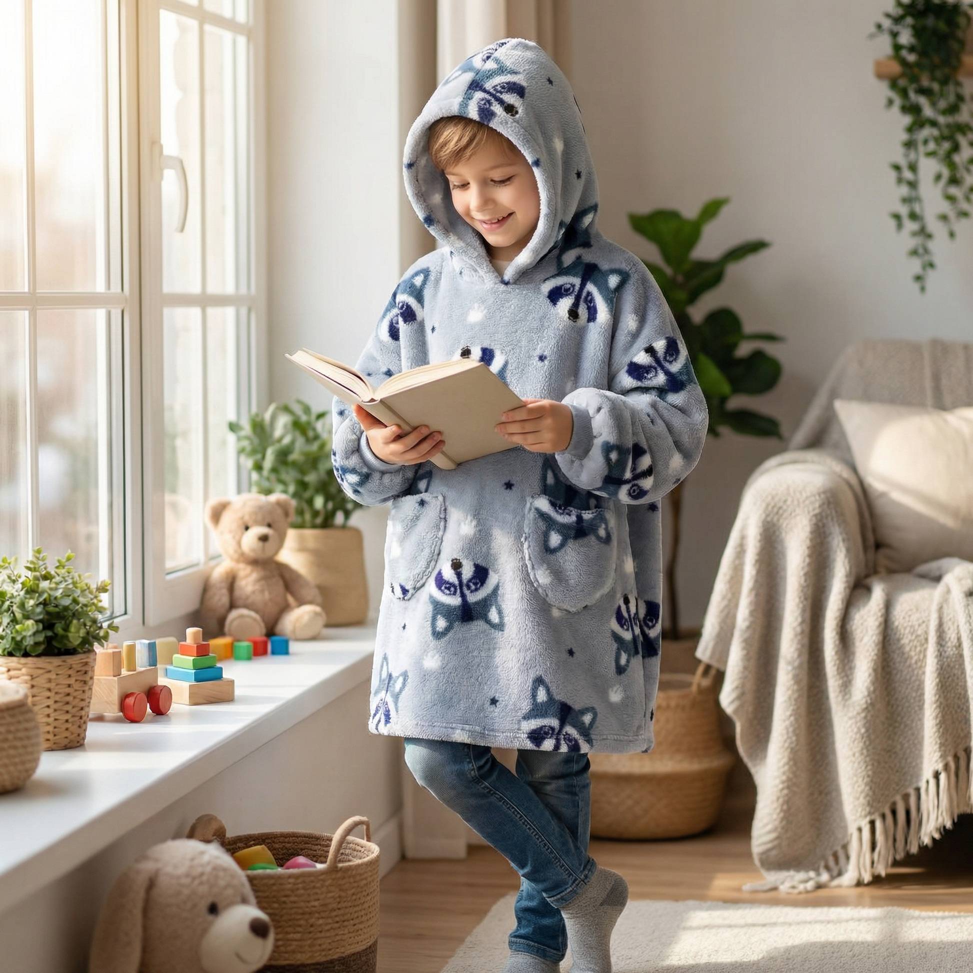 Poncho enfant motif raton laveur - Horizon Poncho