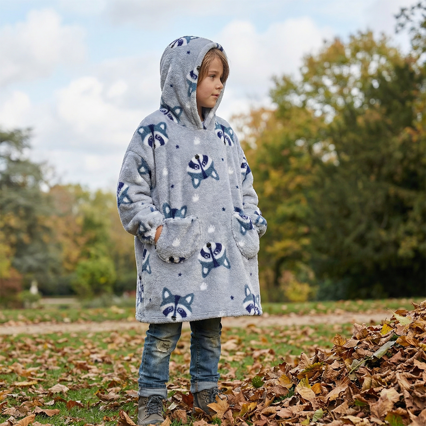 Poncho enfant motif raton laveur - Horizon Poncho