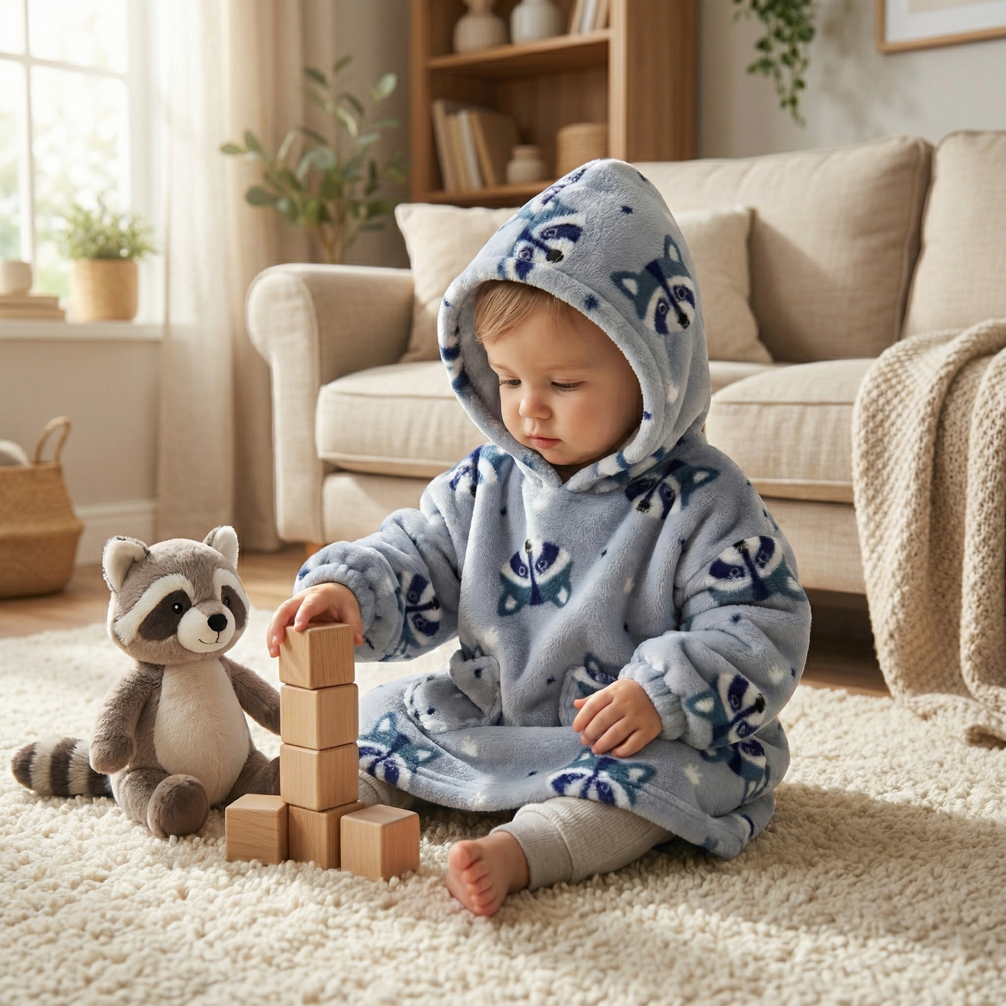 Poncho enfant motif raton laveur - Horizon Poncho