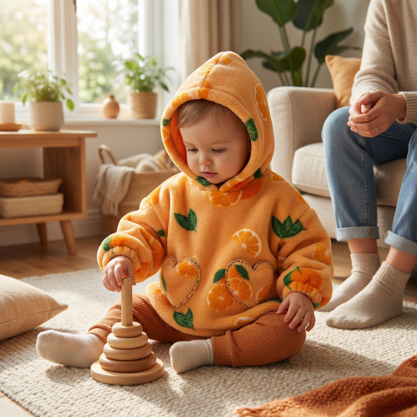 Poncho enfant motifs orange - Horizon Poncho