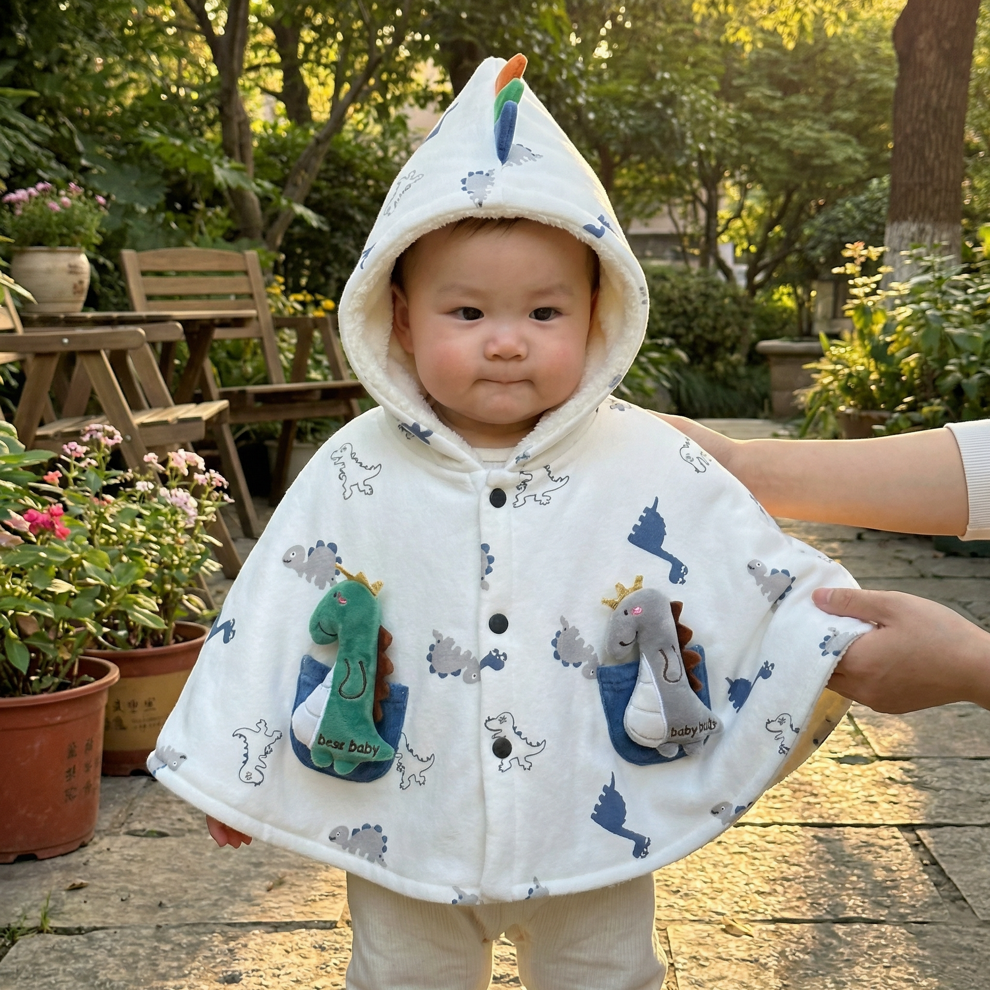 Poncho bébé style dinosaure blanc - Horizon Poncho