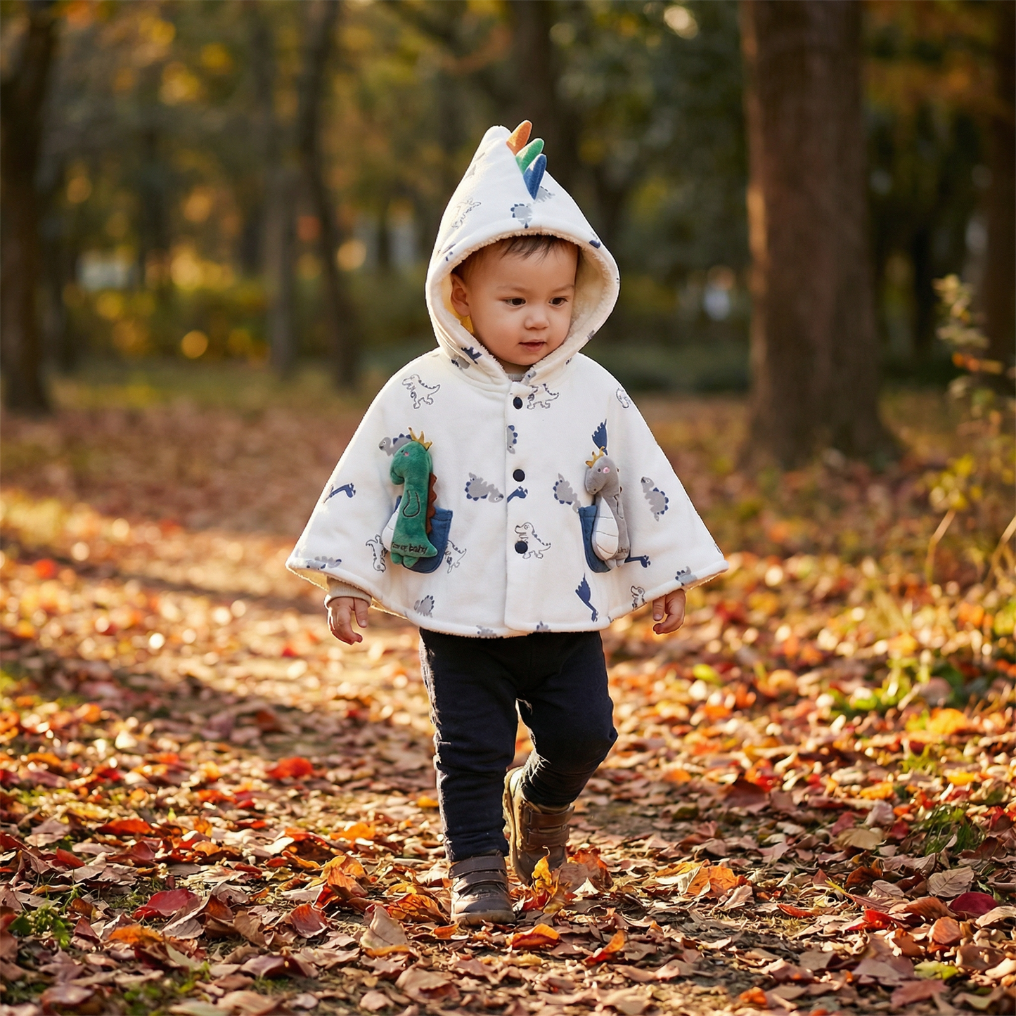 Poncho bébé style dinosaure blanc - Horizon Poncho