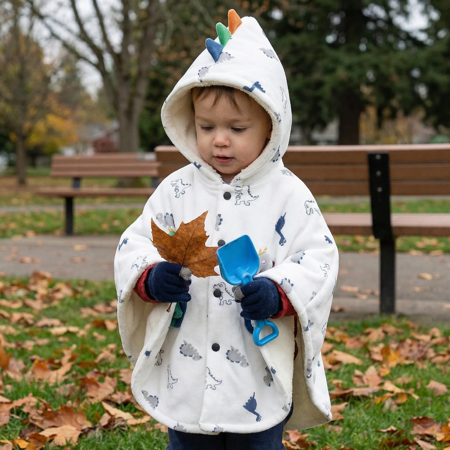 Poncho bébé style dinosaure blanc - Horizon Poncho