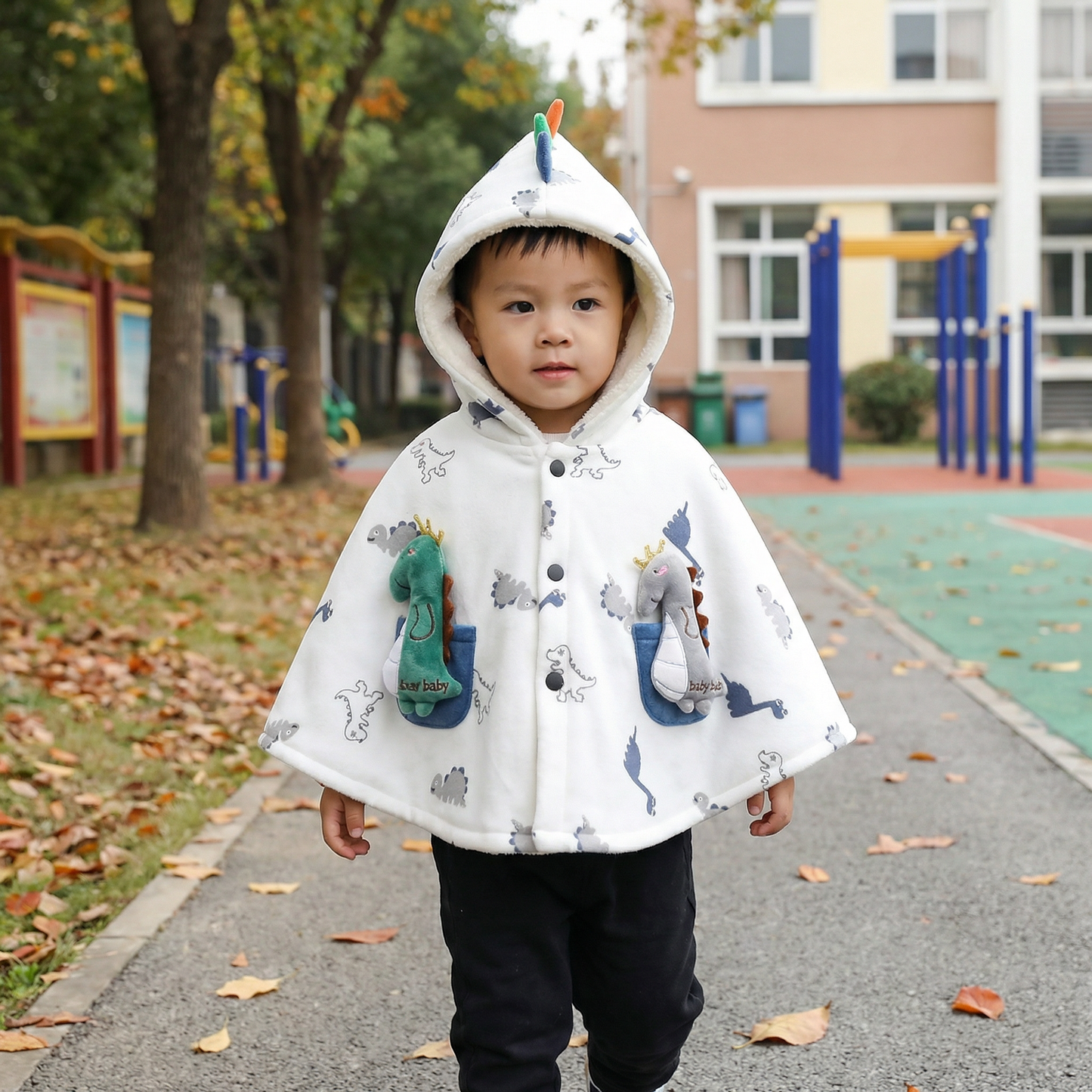 Poncho bébé style dinosaure blanc - Horizon Poncho