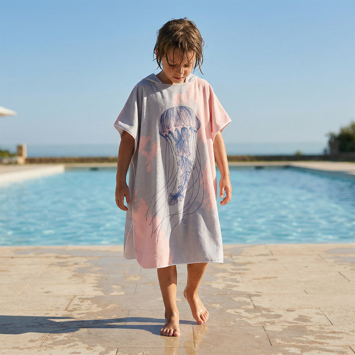 Poncho plage motif méduse - Horizon Poncho