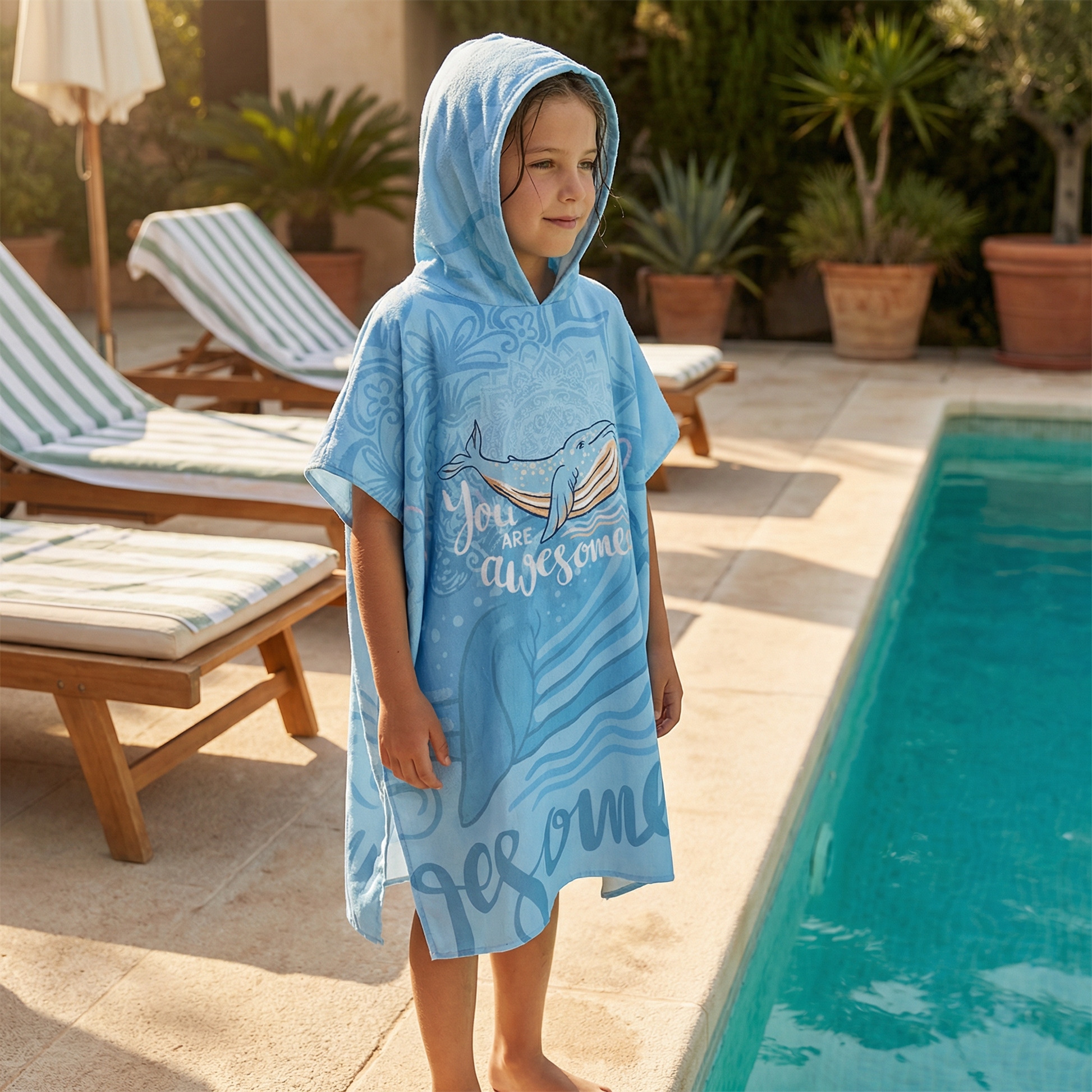 Poncho plage motif baleine - Horizon Poncho