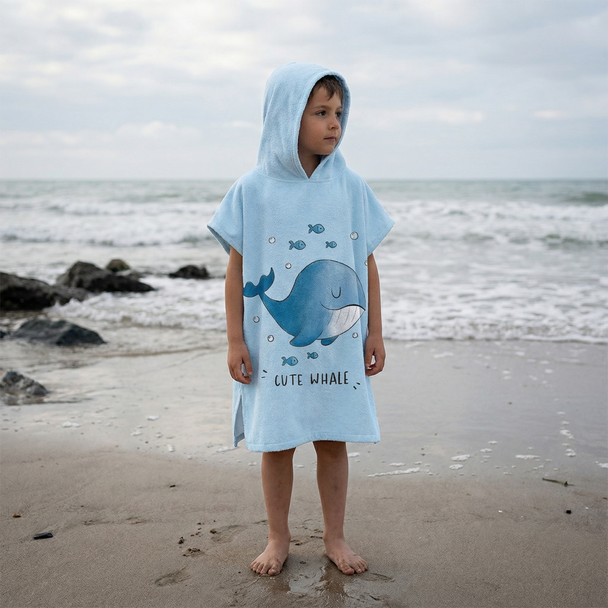Poncho de bain enfant motif baleine - Horizon Poncho