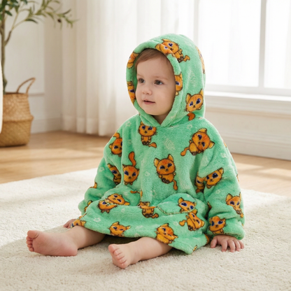Poncho enfant motifs chat vert - Horizon Poncho