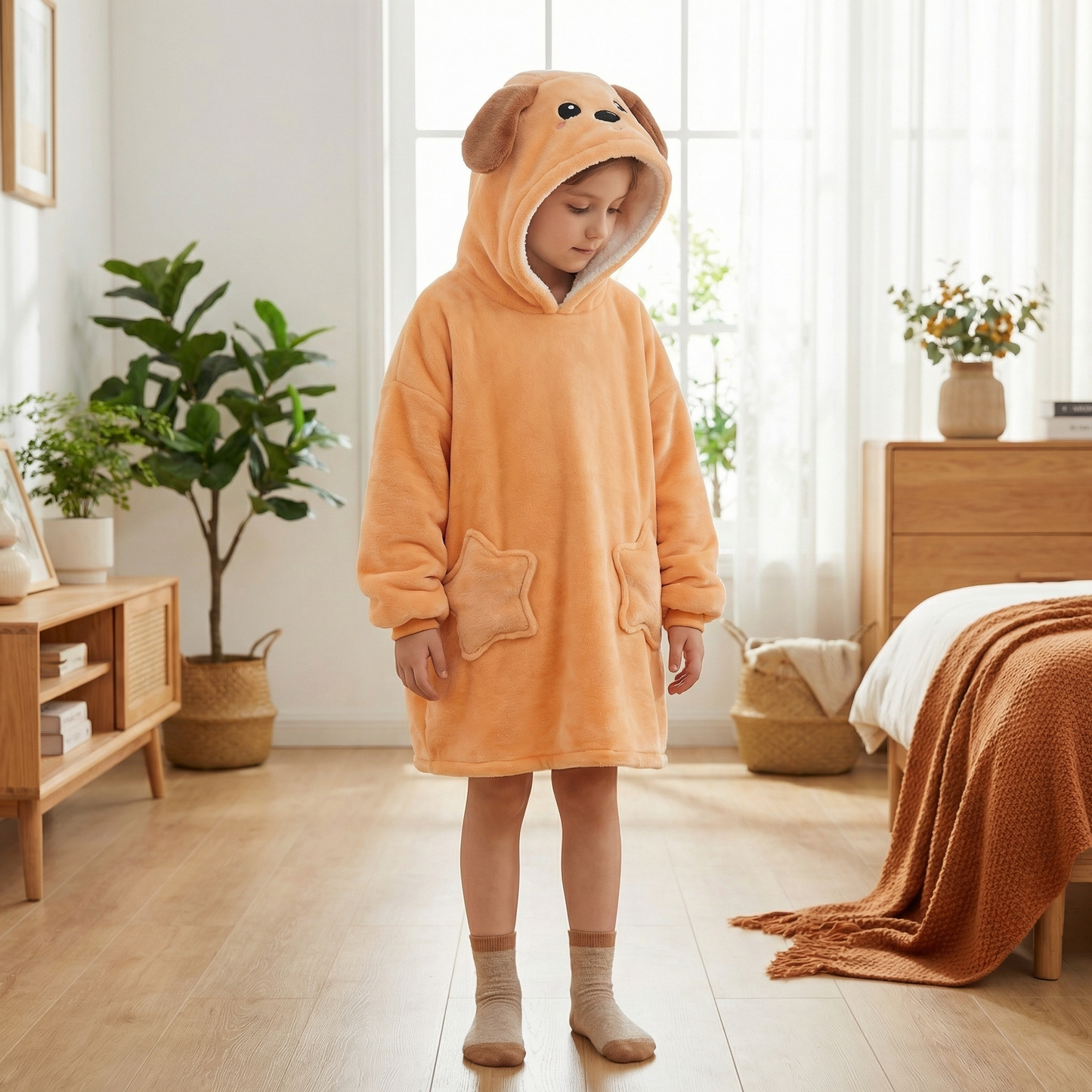 Poncho enfant style chien orange - Horizon Poncho