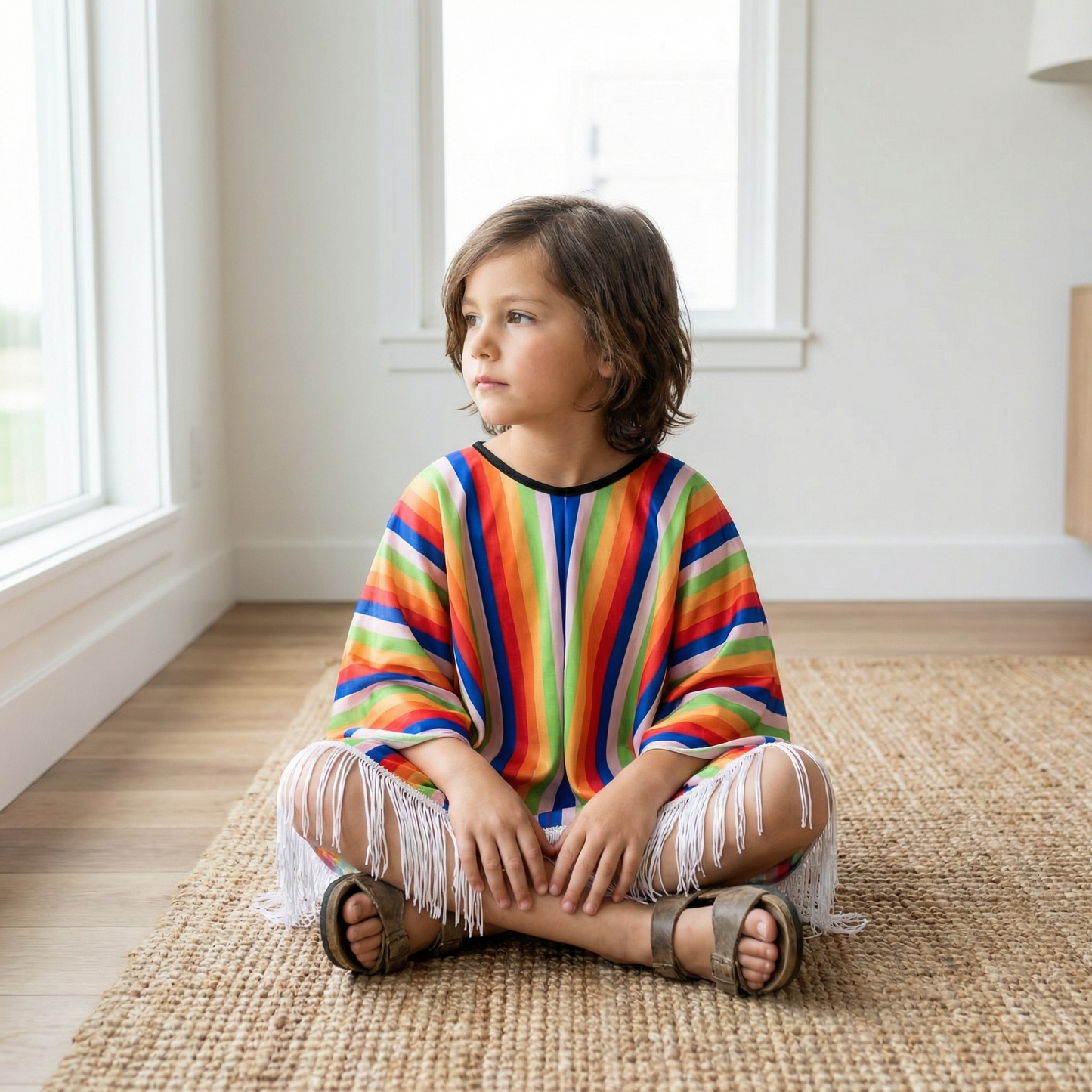 Poncho enfant mexicain orange - Horizon Poncho