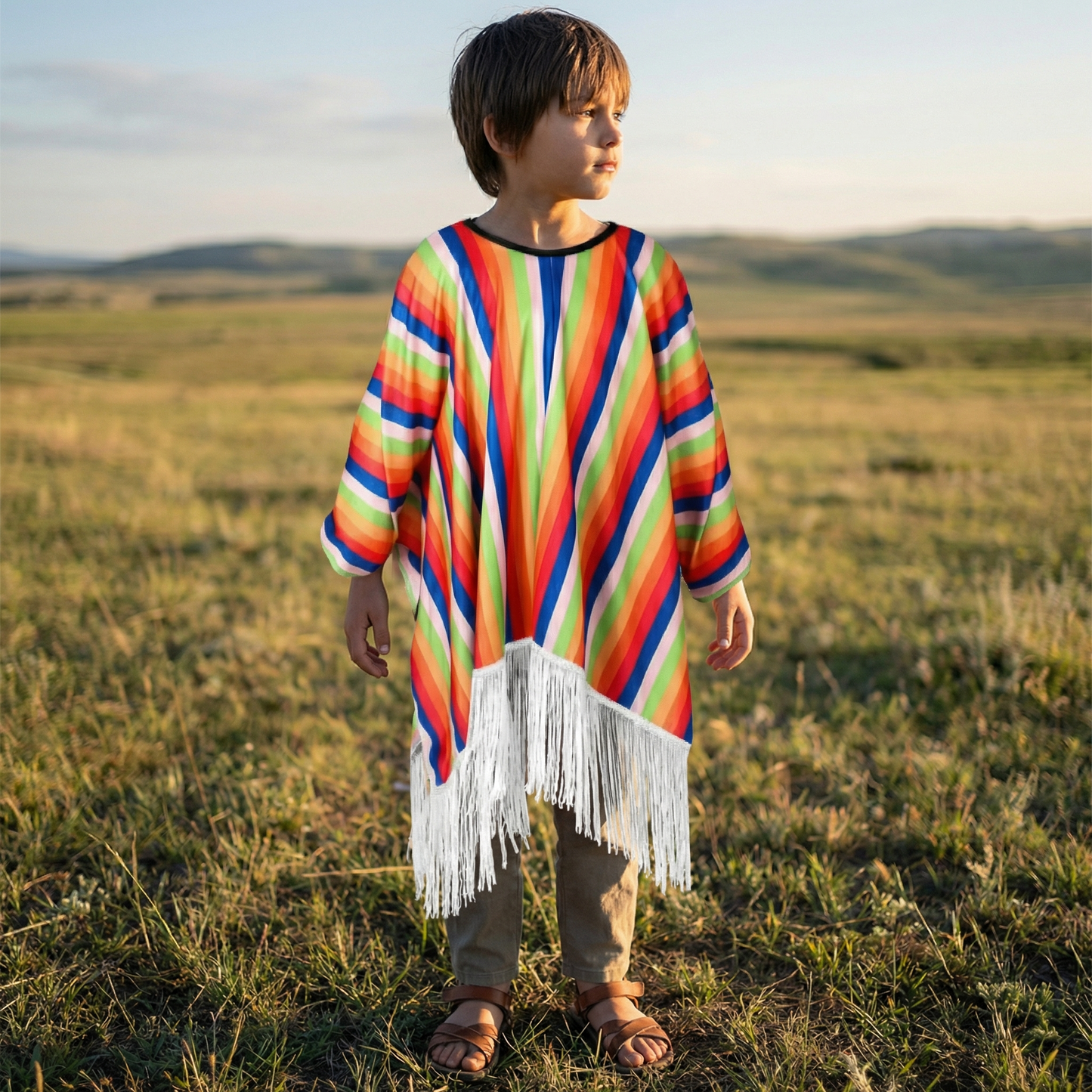 Poncho enfant mexicain orange - Horizon Poncho