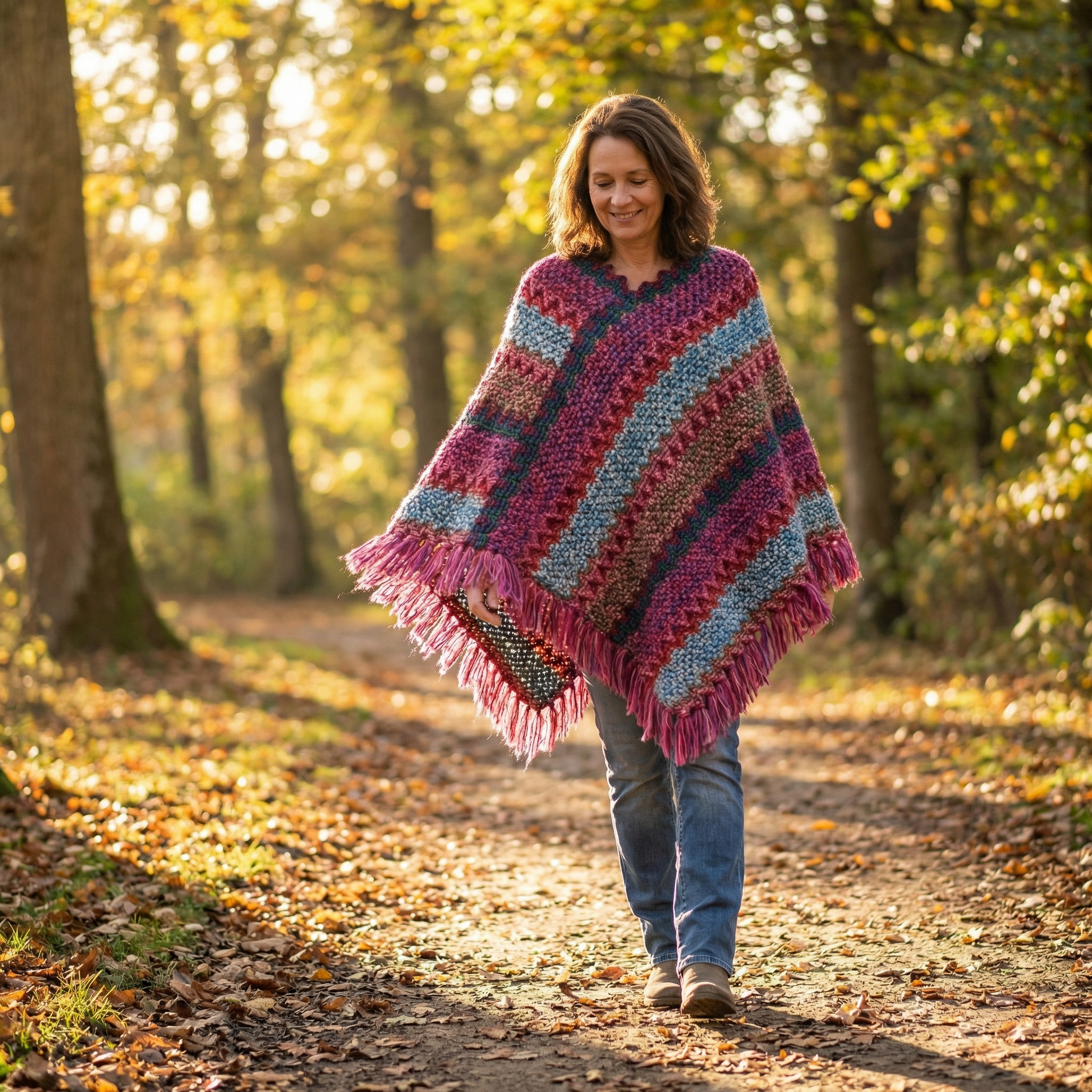 Poncho avec mailles et franges - Horizon Poncho