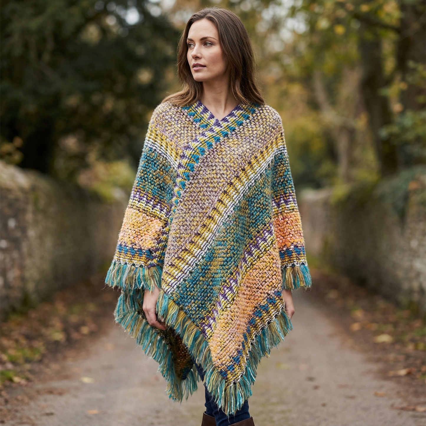 Poncho avec mailles et franges - Horizon Poncho