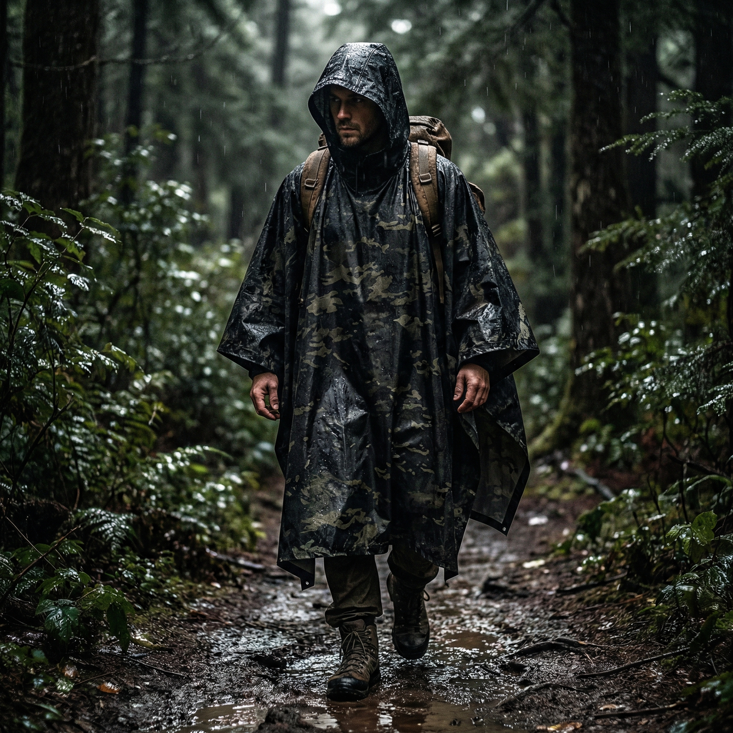 Poncho pluie randonnée camouflage noir - Horizon Poncho