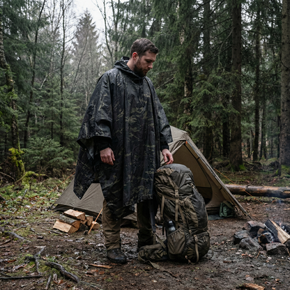 Poncho pluie randonnée camouflage noir - Horizon Poncho