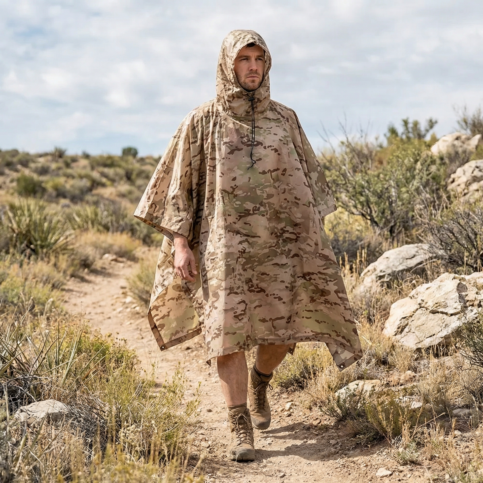 Poncho pluie randonnée camouflage beige - Horizon Poncho