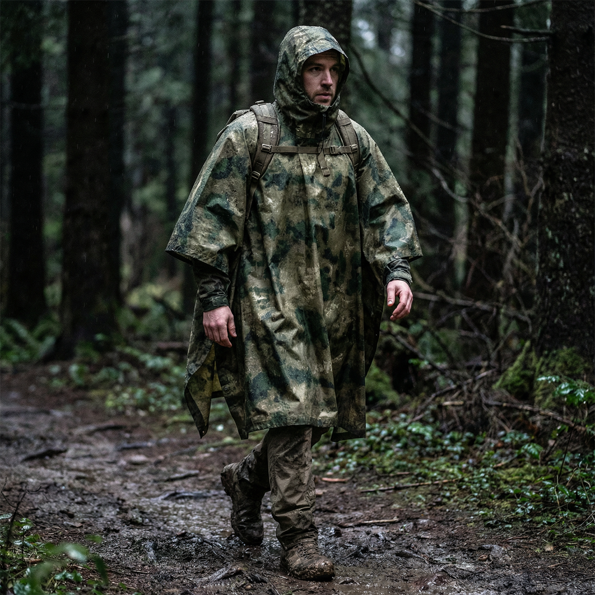 Poncho pluie randonnée camouflage vert kaki - Horizon Poncho