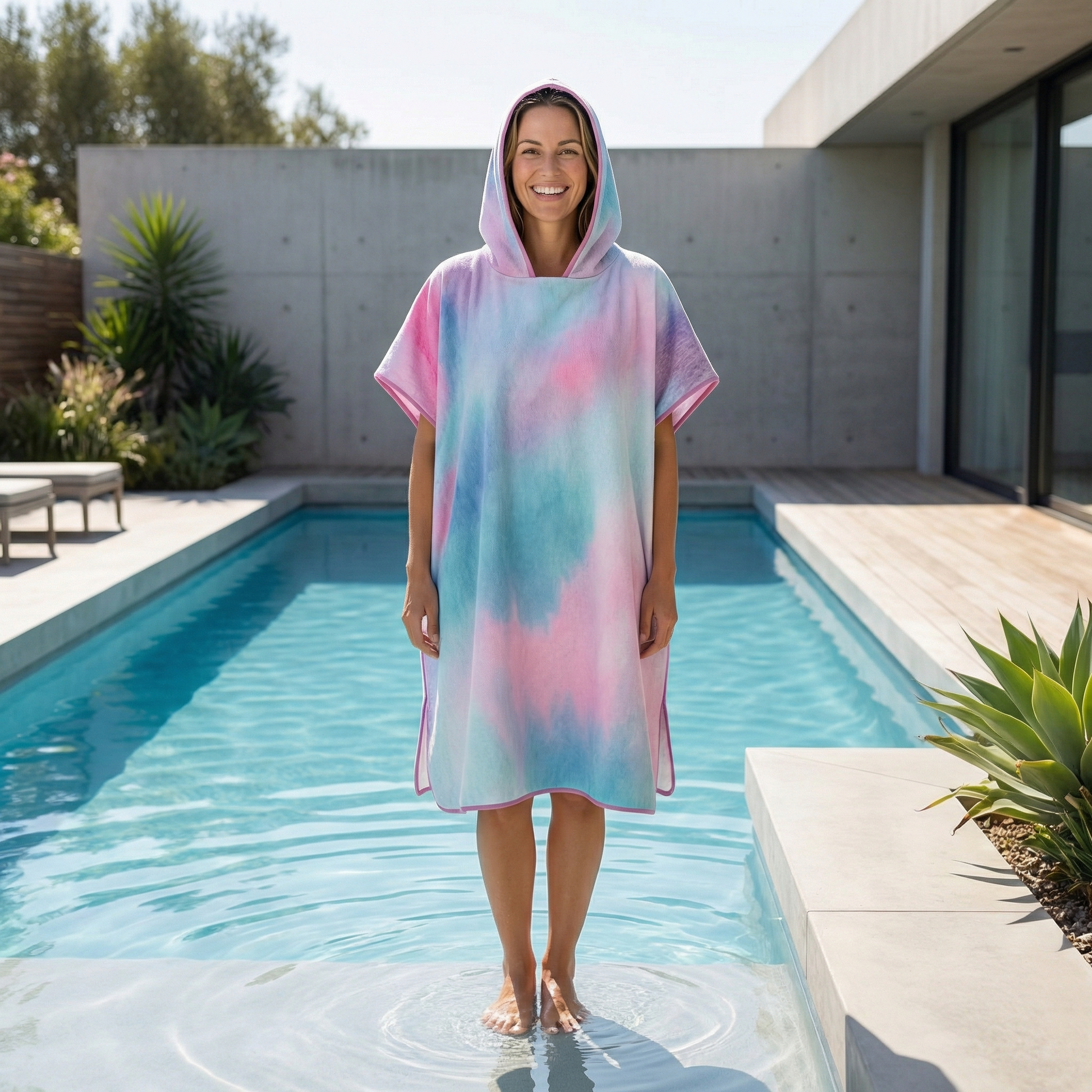 Poncho plage rose et bleu - Horizon Poncho
