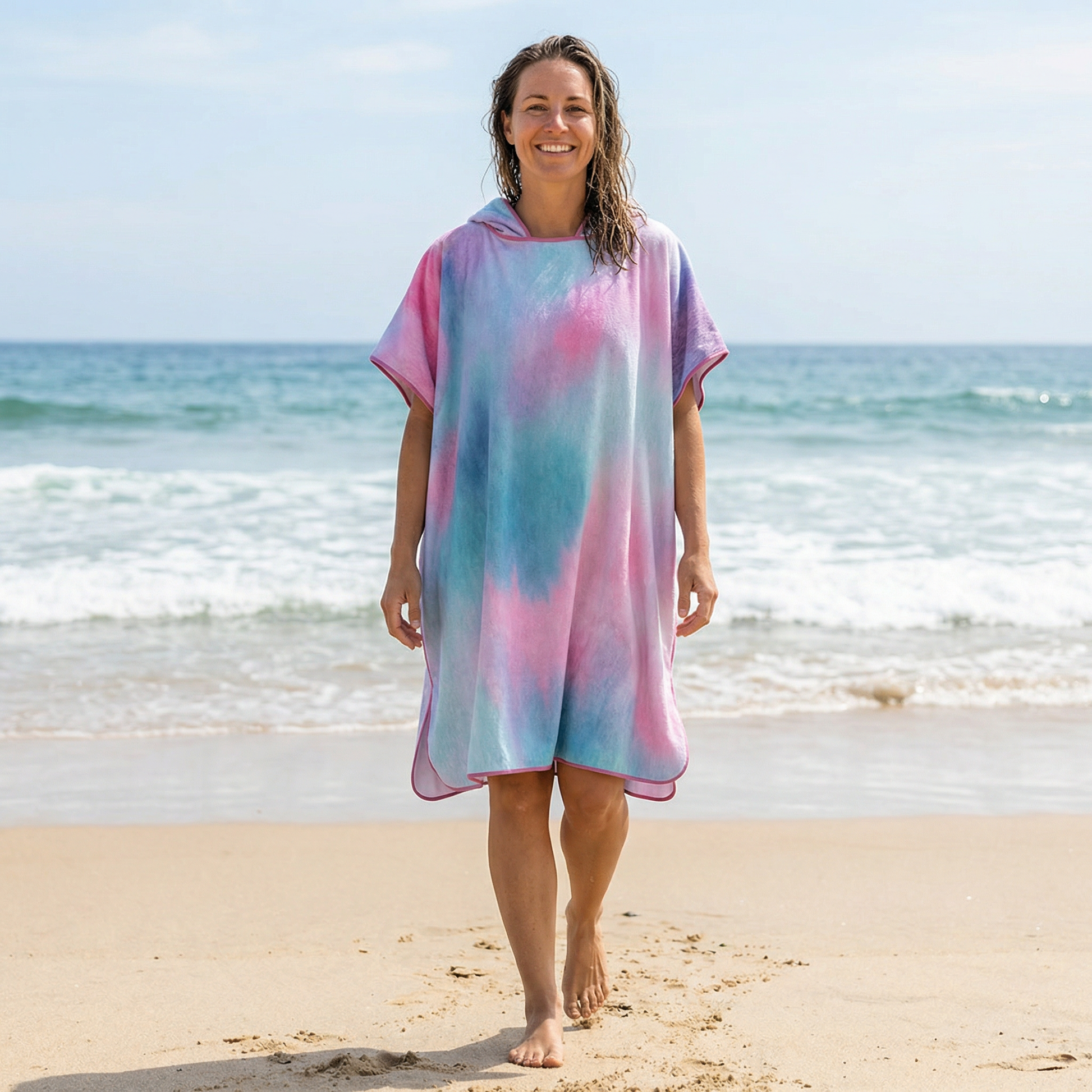 Poncho plage rose et bleu - Horizon Poncho