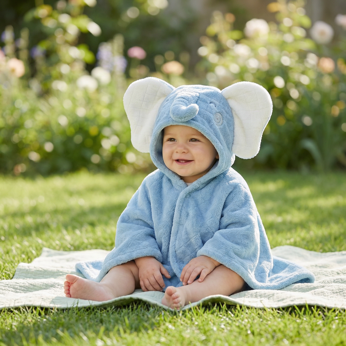 Poncho bébé style éléphant bleu - Horizon Poncho