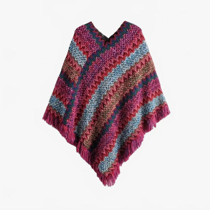Poncho avec mailles et franges - Horizon Poncho