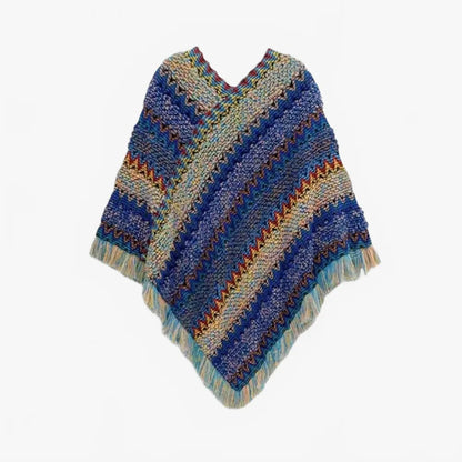 Poncho avec mailles et franges - Horizon Poncho