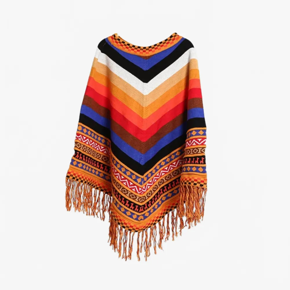 Poncho péruvien franges et motifs - Horizon Poncho