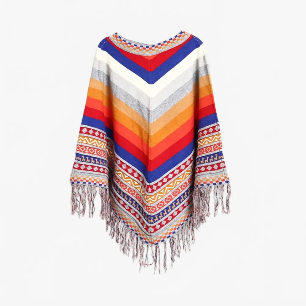 Poncho péruvien franges et motifs - Horizon Poncho