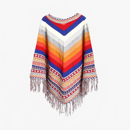 Poncho péruvien franges et motifs - Horizon Poncho